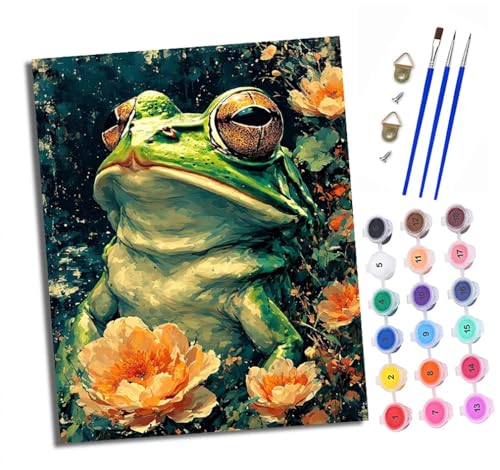 XXHXIE Malen Nach Zahlen Erwachsene-DIY Handgemalt Ölgemälde KitFrosch in den Blumen für Anfänger Mit 3-Pinseln und Acrylfarbe Handgemalt öLgemäLde Kit Als Geschenk 40x50cm (Rahmenlos) von XXHXIE