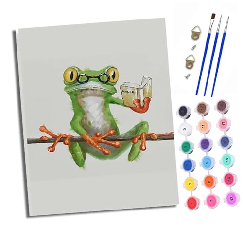 XXHXIE Malen Nach Zahlen Erwachsene-DIY Handgemalt Ölgemälde KitFrosch liest ein Buch für Anfänger Mit 3-Pinseln und Acrylfarbe Handgemalt öLgemäLde Kit Als Geschenk 40x50cm (Rahmenlos) von XXHXIE
