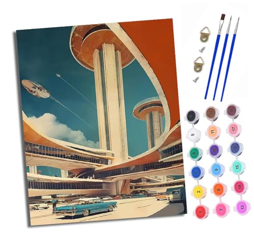 XXHXIE Malen Nach Zahlen Erwachsene-DIY Handgemalt Ölgemälde KitFuturistische Gebäude für Anfänger Mit 3-Pinseln und Acrylfarbe Handgemalt öLgemäLde Kit Als Geschenk 40x50cm (Mit Rahmen) von XXHXIE