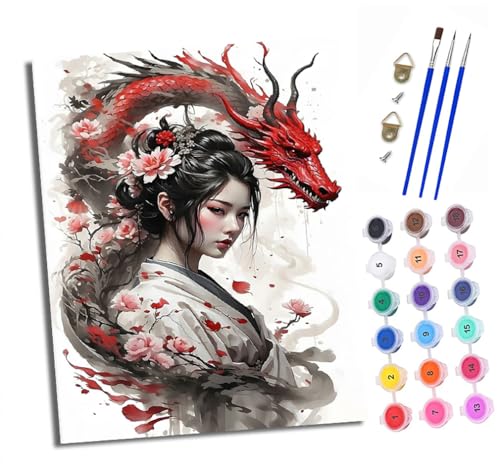 XXHXIE Malen Nach Zahlen Erwachsene-DIY Handgemalt Ölgemälde KitJapanisches Drachenmädchen für Anfänger Mit 3-Pinseln und Acrylfarbe Handgemalt öLgemäLde Kit Als Geschenk 40x50cm (Rahmenlos) von XXHXIE
