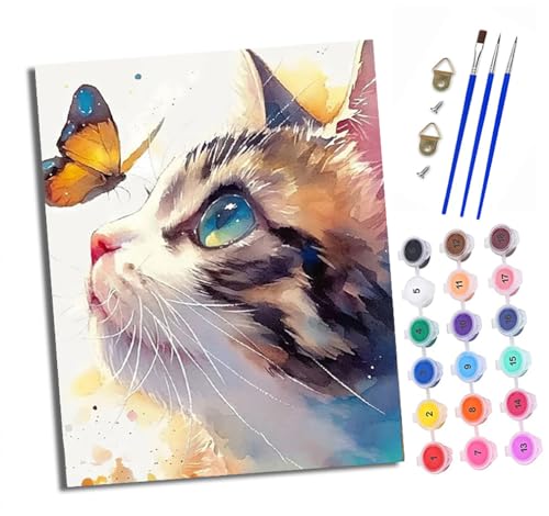 XXHXIE Malen Nach Zahlen Erwachsene-DIY Handgemalt Ölgemälde KitKatzen und Schmetterlinge für Anfänger Mit 3-Pinseln und Acrylfarbe Handgemalt öLgemäLde Kit Als Geschenk 40x50cm (Rahmenlos) von XXHXIE