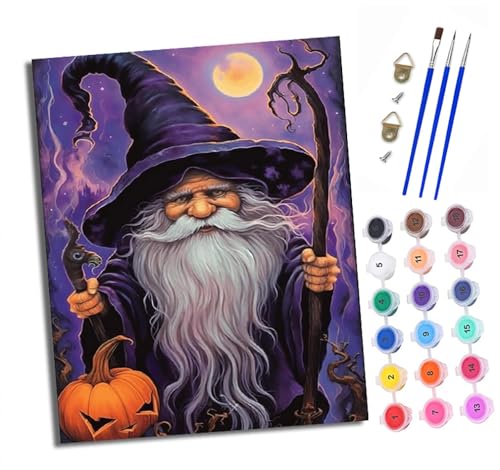 XXHXIE Malen Nach Zahlen Erwachsene-DIY Handgemalt Ölgemälde KitKürbis und der alte Zauberer für Anfänger Mit 3-Pinseln und Acrylfarbe Handgemalt öLgemäLde Kit Als Geschenk 40x50cm (Rahmenlos) von XXHXIE