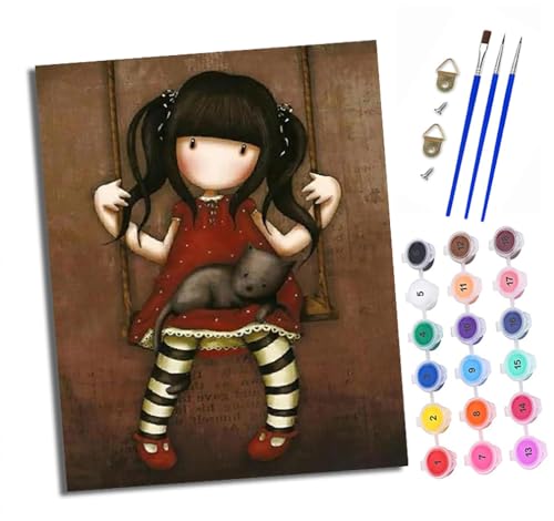 XXHXIE Malen Nach Zahlen Erwachsene-DIY Handgemalt Ölgemälde KitMädchen sitzt auf einer Schaukel für Anfänger Mit 3-Pinseln und Acrylfarbe Handgemalt öLgemäLde Kit Als Geschenk 40x50cm (Rahmenlos) von XXHXIE