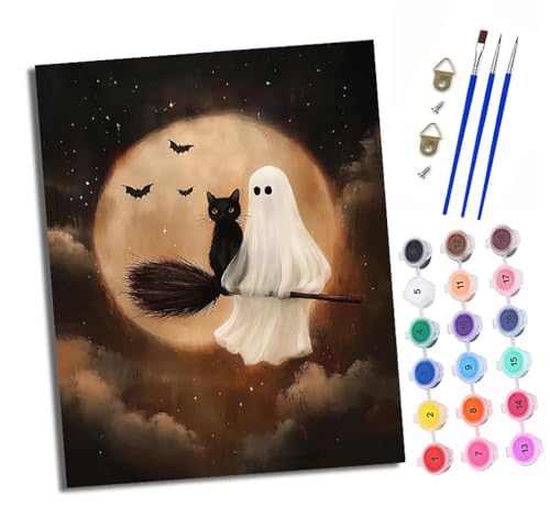 XXHXIE Malen Nach Zahlen Erwachsene-DIY Handgemalt Ölgemälde KitMagische Geister-Schwarzkatze für Anfänger Mit 3-Pinseln und Acrylfarbe Handgemalt öLgemäLde Kit Als Geschenk 40x50cm (Rahmenlos) von XXHXIE