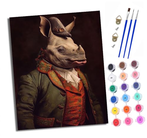 XXHXIE Malen Nach Zahlen Erwachsene-DIY Handgemalt Ölgemälde KitNashorn in schicker Kleidung für Anfänger Mit 3-Pinseln und Acrylfarbe Handgemalt öLgemäLde Kit Als Geschenk 40x50cm (Rahmenlos) von XXHXIE
