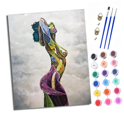 XXHXIE Malen Nach Zahlen Erwachsene-DIY Handgemalt Ölgemälde KitÖlgemälde mit Blumenfigur für Anfänger Mit 3-Pinseln und Acrylfarbe Handgemalt öLgemäLde Kit Als Geschenk 40x50cm (Mit Rahmen) von XXHXIE