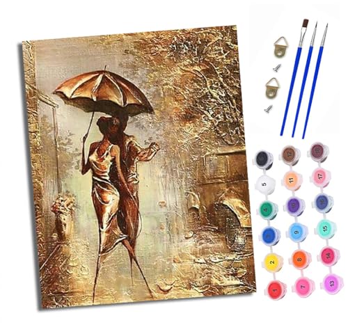 XXHXIE Malen Nach Zahlen Erwachsene-DIY Handgemalt Ölgemälde KitPaar mit Regenschirm für Anfänger Mit 3-Pinseln und Acrylfarbe Handgemalt öLgemäLde Kit Als Geschenk 40x50cm (Mit Rahmen) von XXHXIE