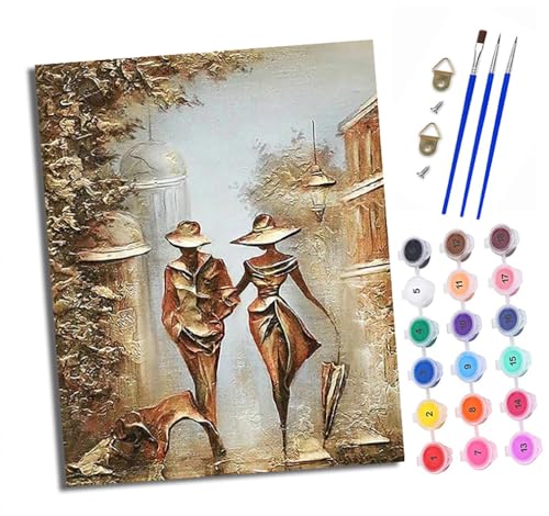 XXHXIE Malen Nach Zahlen Erwachsene-DIY Handgemalt Ölgemälde KitPaar zu Fuß auf der Straße für Anfänger Mit 3-Pinseln und Acrylfarbe Handgemalt öLgemäLde Kit Als Geschenk 40x50cm (Rahmenlos) von XXHXIE