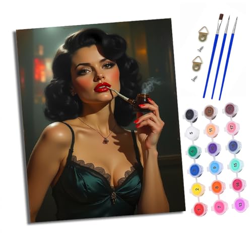 XXHXIE Malen Nach Zahlen Erwachsene-DIY Handgemalt Ölgemälde KitRetro sexy Mädchen für Anfänger Mit 3-Pinseln und Acrylfarbe Handgemalt öLgemäLde Kit Als Geschenk 40x50cm (Rahmenlos) von XXHXIE