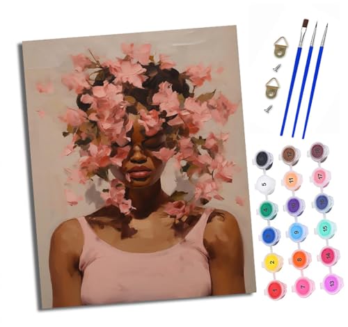 XXHXIE Malen Nach Zahlen Erwachsene-DIY Handgemalt Ölgemälde KitRosa Blumen Mädchen für Anfänger Mit 3-Pinseln und Acrylfarbe Handgemalt öLgemäLde Kit Als Geschenk 40x50cm (Rahmenlos) von XXHXIE