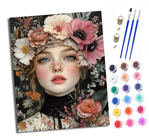 XXHXIE Malen Nach Zahlen Erwachsene-DIY Handgemalt Ölgemälde KitSchöne Mädchen Blumen für Anfänger Mit 3-Pinseln und Acrylfarbe Handgemalt öLgemäLde Kit Als Geschenk 40x50cm (Rahmenlos) von XXHXIE