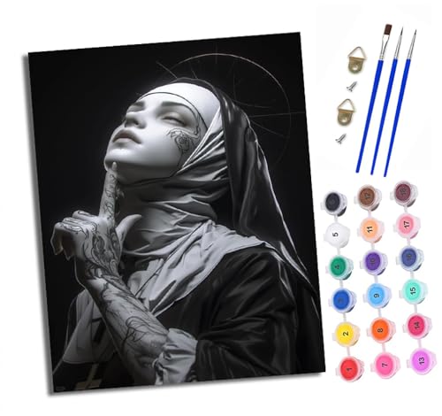 XXHXIE Malen Nach Zahlen Erwachsene-DIY Handgemalt Ölgemälde KitSchwarz-weißes Tattoo einer Nonne für Anfänger Mit 3-Pinseln und Acrylfarbe Handgemalt öLgemäLde Kit Als Geschenk 40x50cm (Mit Rahmen) XXHXIE Malen Nach Zahlen Erwachsene-DIY Handgemalt Ölgemälde KitSchwarz-weißes Tattoo einer Nonne für Anfänger Mit 3-Pinseln und Acrylfarbe Handgemalt öLgemäLde Kit Als Geschenk 40x50cm (Mit Rahmen) von XXHXIE