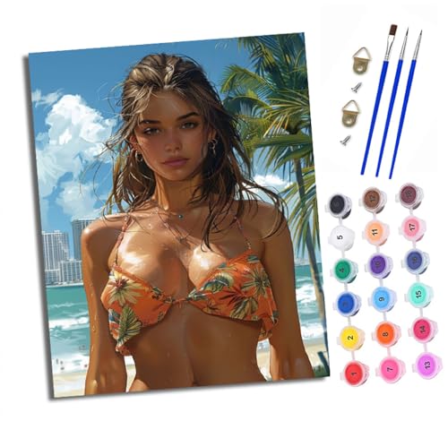 XXHXIE Malen Nach Zahlen Erwachsene-DIY Handgemalt Ölgemälde KitStrand-Bikini-Mädchen für Anfänger Mit 3-Pinseln und Acrylfarbe Handgemalt öLgemäLde Kit Als Geschenk 40x50cm (Rahmenlos) von XXHXIE