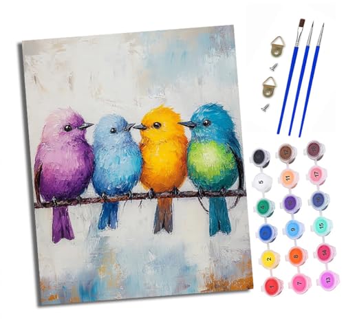 XXHXIE Malen Nach Zahlen Erwachsene-DIY Handgemalt Ölgemälde KitVierfarbiger Vogel für Anfänger Mit 3-Pinseln und Acrylfarbe Handgemalt öLgemäLde Kit Als Geschenk 40x50cm (Mit Rahmen) von XXHXIE
