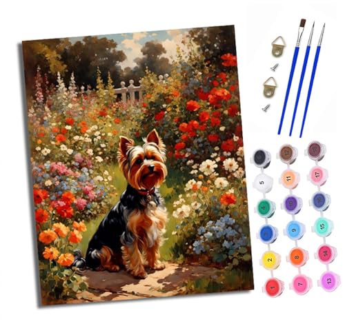 XXHXIE Malen Nach Zahlen Erwachsene-DIY Handgemalt Ölgemälde KitYorkshire Terrier im Garten für Anfänger Mit 3-Pinseln und Acrylfarbe Handgemalt öLgemäLde Kit Als Geschenk 40x50cm (Rahmenlos) von XXHXIE