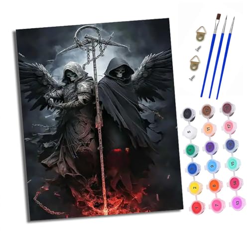 XXHXIE Malen Nach Zahlen Erwachsene-DIY Handgemalt Ölgemälde KitZwei Todesgötter mit Flamme für Anfänger Mit 3-Pinseln und Acrylfarbe Handgemalt öLgemäLde Kit Als Geschenk 40x50cm (Rahmenlos) von XXHXIE