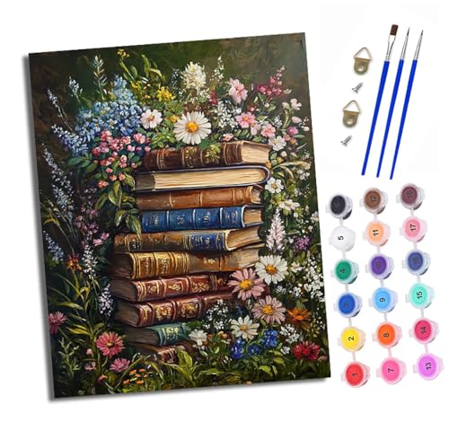 XXHXIE Malen nach Zahlen DIY Handgemalt Ölgemälde Set für Anfänger und Jugendliche Alte Bücher zwischen Blumen Pinsel und Acrylfarbe 40x50 cm Mit Rahmen ideal als Geschenk oder zur Heimdekoration XXHXIE Malen nach Zahlen DIY Handgemalt Ölgemälde Set für Anfänger und Jugendliche Alte Bücher zwischen Blumen Pinsel und Acrylfarbe 40x50 cm Mit Rahmen ideal als Geschenk oder zur Heimdekoration von XXHXIE