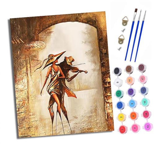 XXHXIE Malen nach Zahlen DIY Handgemalt Ölgemälde Set für Anfänger und Jugendliche Archway Violinduo Pinsel und Acrylfarbe 40x50 cm Mit Rahmen ideal als Geschenk oder zur Heimdekoration von XXHXIE