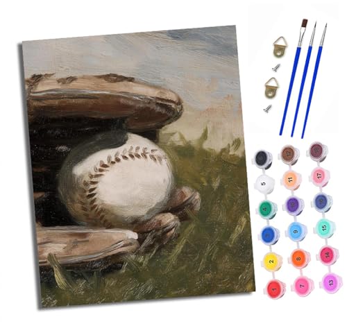 XXHXIE Malen nach Zahlen DIY Handgemalt Ölgemälde Set für Anfänger und Jugendliche Baseball im Handschuh Pinsel und Acrylfarbe 40x50 cm Mit Rahmen ideal als Geschenk oder zur Heimdekoration von XXHXIE