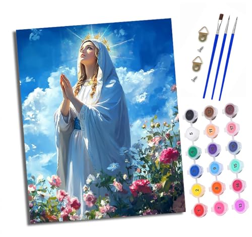 XXHXIE Malen nach Zahlen DIY Handgemalt Ölgemälde Set für Anfänger und Jugendliche Betende Frau in einem Blumenmeer Pinsel und Acrylfarbe 40x50 cm ideal als Geschenk oder zur Heimdekoration von XXHXIE