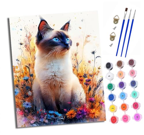 XXHXIE Malen nach Zahlen DIY Handgemalt Ölgemälde Set für Anfänger und Jugendliche Blauäugige Katze in Blumen Pinsel und Acrylfarbe 40x50 cm Mit Rahmen ideal als Geschenk oder zur Heimdekoration XXHXIE Malen nach Zahlen DIY Handgemalt Ölgemälde Set für Anfänger und Jugendliche Blauäugige Katze in Blumen Pinsel und Acrylfarbe 40x50 cm Mit Rahmen ideal als Geschenk oder zur Heimdekoration von XXHXIE