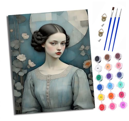 XXHXIE Malen nach Zahlen DIY Handgemalt Ölgemälde Set für Anfänger und Jugendliche Blues Retro Frauenporträt Pinsel und Acrylfarbe 40x50 cm Mit Rahmen ideal als Geschenk oder zur Heimdekoration XXHXIE Malen nach Zahlen DIY Handgemalt Ölgemälde Set für Anfänger und Jugendliche Blues Retro Frauenporträt Pinsel und Acrylfarbe 40x50 cm Mit Rahmen ideal als Geschenk oder zur Heimdekoration von XXHXIE