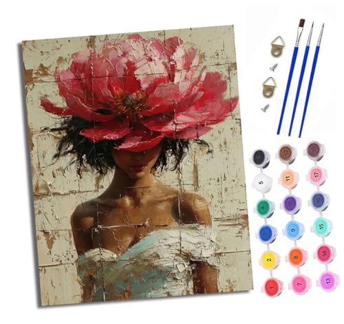 XXHXIE Malen nach Zahlen DIY Handgemalt Ölgemälde Set für Anfänger und Jugendliche Blumen Afrikanisches Mädchen Pinsel und Acrylfarbe 40x50 cm ideal als Geschenk oder zur Heimdekoration von XXHXIE