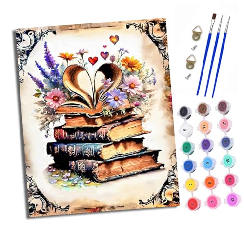 XXHXIE Malen nach Zahlen DIY Handgemalt Ölgemälde Set für Anfänger und Jugendliche Bücher und Blumen Pinsel und Acrylfarbe 40x50 cm ideal als Geschenk oder zur Heimdekoration von XXHXIE