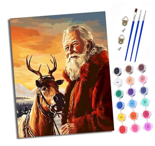 XXHXIE Malen nach Zahlen DIY Handgemalt Ölgemälde Set für Anfänger und Jugendliche Der alte Mann und das Rentier Pinsel und Acrylfarbe 40x50 cm ideal als Geschenk oder zur Heimdekoration von XXHXIE