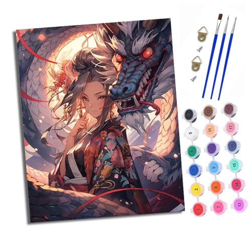 XXHXIE Malen nach Zahlen DIY Handgemalt Ölgemälde Set für Anfänger und Jugendliche Drache und Kimono-Mädchen Pinsel und Acrylfarbe 40x50 cm ideal als Geschenk oder zur Heimdekoration XXHXIE Malen nach Zahlen DIY Handgemalt Ölgemälde Set für Anfänger und Jugendliche Drache und Kimono-Mädchen Pinsel und Acrylfarbe 40x50 cm ideal als Geschenk oder zur Heimdekoration von XXHXIE
