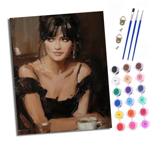 XXHXIE Malen nach Zahlen DIY Handgemalt Ölgemälde Set für Anfänger und Jugendliche Elegante Frau Pinsel und Acrylfarbe 40x50 cm Mit Rahmen ideal als Geschenk oder zur Heimdekoration von XXHXIE