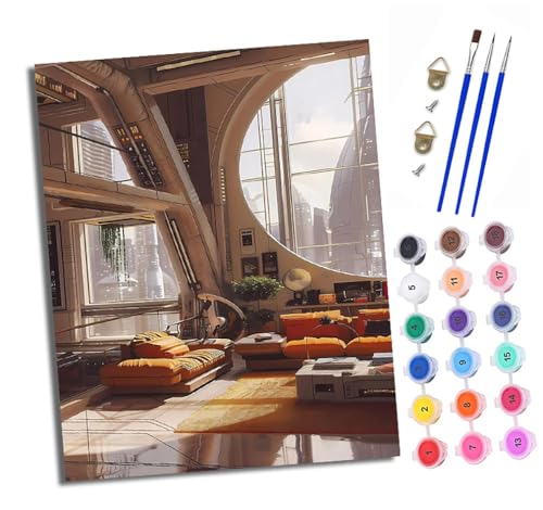XXHXIE Malen nach Zahlen DIY Handgemalt Ölgemälde Set für Anfänger und Jugendliche Futuristisches Wohnzimmer Pinsel und Acrylfarbe 40x50 cm Mit Rahmen ideal als Geschenk oder zur Heimdekoration von XXHXIE