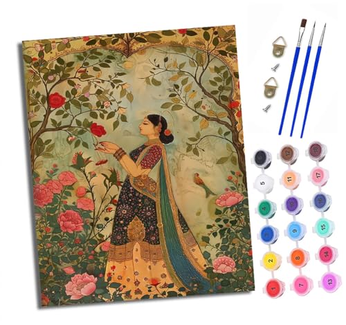 XXHXIE Malen nach Zahlen DIY Handgemalt Ölgemälde Set für Anfänger und Jugendliche Garten Indianermädchen Pinsel und Acrylfarbe 40x50 cm ideal als Geschenk oder zur Heimdekoration von XXHXIE