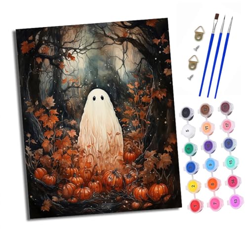XXHXIE Malen nach Zahlen DIY Handgemalt Ölgemälde Set für Anfänger und Jugendliche Geist im Kürbishaufen Pinsel und Acrylfarbe 40x50 cm Mit Rahmen ideal als Geschenk oder zur Heimdekoration von XXHXIE