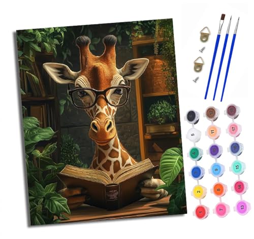 XXHXIE Malen nach Zahlen DIY Handgemalt Ölgemälde Set für Anfänger und Jugendliche Giraffe mit Brille Pinsel und Acrylfarbe 40x50 cm ideal als Geschenk oder zur Heimdekoration von XXHXIE