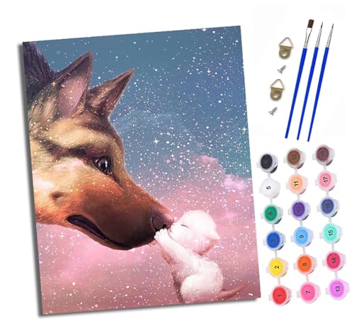 XXHXIE Malen nach Zahlen DIY Handgemalt Ölgemälde Set für Anfänger und Jugendliche Großer Hund und kleine weiße Katze Pinsel und Acrylfarbe 40x50 cm ideal als Geschenk oder zur Heimdekoration von XXHXIE