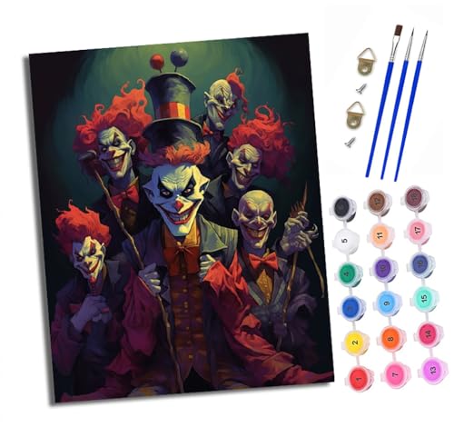 XXHXIE Malen nach Zahlen DIY Handgemalt Ölgemälde Set für Anfänger und Jugendliche Gruppenporträt des bösen Clowns Pinsel und Acrylfarbe 40x50 cm ideal als Geschenk oder zur Heimdekoration XXHXIE Malen nach Zahlen DIY Handgemalt Ölgemälde Set für Anfänger und Jugendliche Gruppenporträt des bösen Clowns Pinsel und Acrylfarbe 40x50 cm ideal als Geschenk oder zur Heimdekoration von XXHXIE