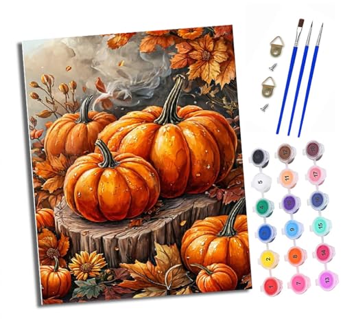 XXHXIE Malen nach Zahlen DIY Handgemalt Ölgemälde Set für Anfänger und Jugendliche Herbstliche Kürbisszene Pinsel und Acrylfarbe 40x50 cm ideal als Geschenk oder zur Heimdekoration von XXHXIE