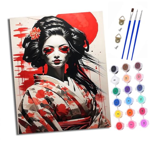 XXHXIE Malen nach Zahlen DIY Handgemalt Ölgemälde Set für Anfänger und Jugendliche Japanische Geisha im Kimono Pinsel und Acrylfarbe 40x50 cm ideal als Geschenk oder zur Heimdekoration XXHXIE Malen nach Zahlen DIY Handgemalt Ölgemälde Set für Anfänger und Jugendliche Japanische Geisha im Kimono Pinsel und Acrylfarbe 40x50 cm ideal als Geschenk oder zur Heimdekoration von XXHXIE