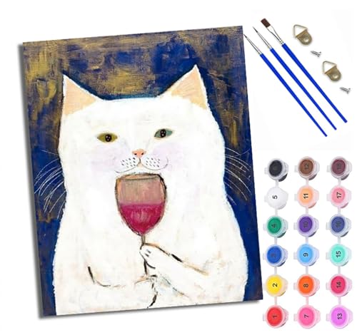 XXHXIE Malen nach Zahlen DIY Handgemalt Ölgemälde Set für Anfänger und Jugendliche Katze umgeben von blauen Blumen Pinsel und Acrylfarbe 40x50 cm ideal als Geschenk oder zur Heimdekoration von XXHXIE