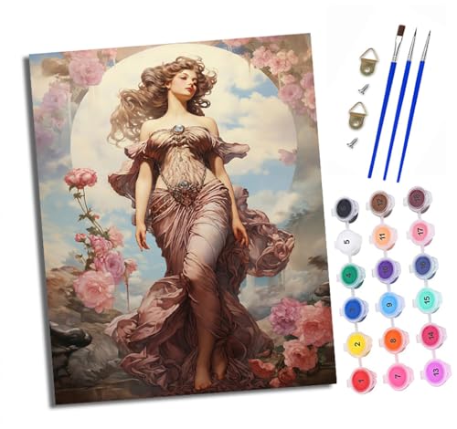 XXHXIE Malen nach Zahlen DIY Handgemalt Ölgemälde Set für Anfänger und Jugendliche Rosa Blumenmädchen Pinsel und Acrylfarbe 40x50 cm Mit Rahmen ideal als Geschenk oder zur Heimdekoration von XXHXIE