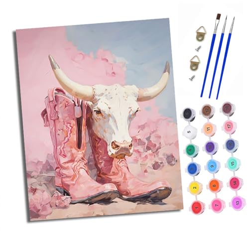 XXHXIE Malen nach Zahlen DIY Handgemalt Ölgemälde Set für Anfänger und Jugendliche Rosa Stiefel mit Schafskopf Pinsel und Acrylfarbe 40x50 cm Mit Rahmen ideal als Geschenk oder zur Heimdekoration von XXHXIE