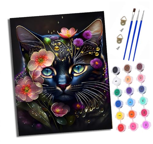 XXHXIE Malen nach Zahlen DIY Handgemalt Ölgemälde Set für Anfänger und Jugendliche Schwarze Katze mit Blumen geschmückt Pinsel und Acrylfarbe 40x50 cm ideal als Geschenk oder zur Heimdekoration XXHXIE Malen nach Zahlen DIY Handgemalt Ölgemälde Set für Anfänger und Jugendliche Schwarze Katze mit Blumen geschmückt Pinsel und Acrylfarbe 40x50 cm ideal als Geschenk oder zur Heimdekoration von XXHXIE