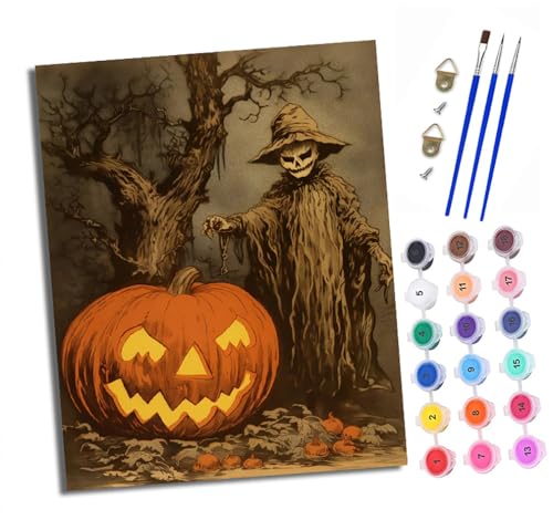 XXHXIE Malen nach Zahlen DIY Handgemalt Ölgemälde Set für Anfänger und Jugendliche Skelett Mann neben Kürbis Pinsel und Acrylfarbe 40x50 cm Mit Rahmen ideal als Geschenk oder zur Heimdekoration von XXHXIE