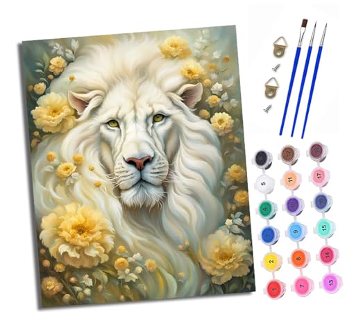 XXHXIE Malen nach Zahlen DIY Handgemalt Ölgemälde Set für Anfänger und Jugendliche Weißer Löwe zwischen Blumen Pinsel und Acrylfarbe 40x50 cm ideal als Geschenk oder zur Heimdekoration XXHXIE Malen nach Zahlen DIY Handgemalt Ölgemälde Set für Anfänger und Jugendliche Weißer Löwe zwischen Blumen Pinsel und Acrylfarbe 40x50 cm ideal als Geschenk oder zur Heimdekoration von XXHXIE