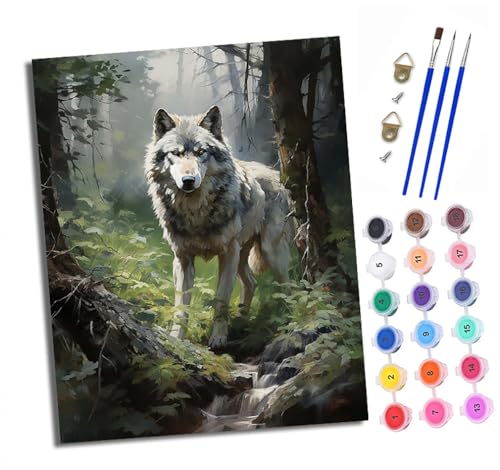 XXHXIE Malen nach Zahlen DIY Handgemalt Ölgemälde Set für Anfänger und Jugendliche Wolf im Wald Pinsel und Acrylfarbe 40x50 cm ideal als Geschenk oder zur Heimdekoration von XXHXIE