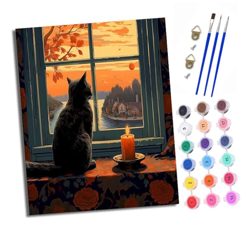 XXHXIE Malen nach Zahlen Erwachsene Schwarze Katze, die den Sonnenuntergang vor dem Fenster betrachtet DIY Handgemalt Ölgemälde Kit Mit 3 - Pinseln und Acrylfarbe Knitterfreie Leinwand set Mit Rahmen XXHXIE Malen nach Zahlen Erwachsene Schwarze Katze, die den Sonnenuntergang vor dem Fenster betrachtet DIY Handgemalt Ölgemälde Kit Mit 3 - Pinseln und Acrylfarbe Knitterfreie Leinwand set Mit Rahmen von XXHXIE