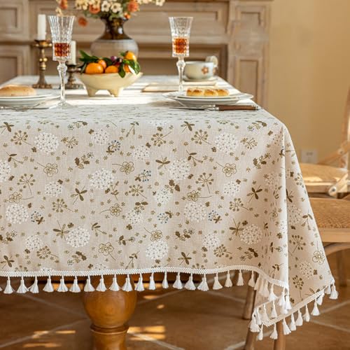 XXIUDEE Abwaschbare Polyester-Tischdecke mit Quaste, rechteckig, staubdicht, für Küche, Esstisch, Party, Geburtstag, Kaffee, Garten, Tischdecke, Heimdekoration (220 x 152 cm, Stil 4) von XXIUDEE