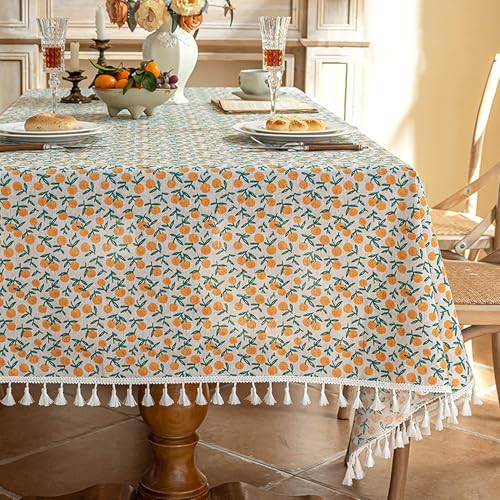 XXIUDEE Abwaschbare Polyester-Tischdecke mit Quaste, rechteckig, staubdicht, für Küche, Esstisch, Party, Geburtstag, Kaffee, Garten, Tischdecke, Heimdekoration (260 x 152 cm, Stil 2) von XXIUDEE