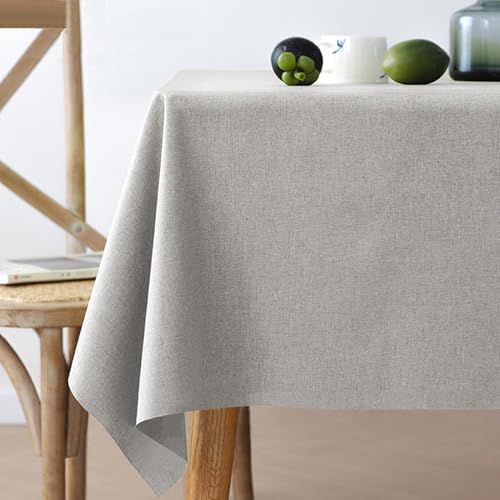 XXIUDEE Maschinenwaschbare Baumwoll-Leinen-Tischdecke, lichtechte Tischdecke für Küche, Esstisch, Party, Geburtstag, Picknick, Zuhause, Garten, Outdoor, einfarbig, 160 x 110 cm, Grau) von XXIUDEE